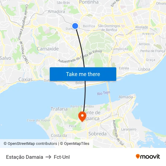 Estação Damaia to Fct-Unl map