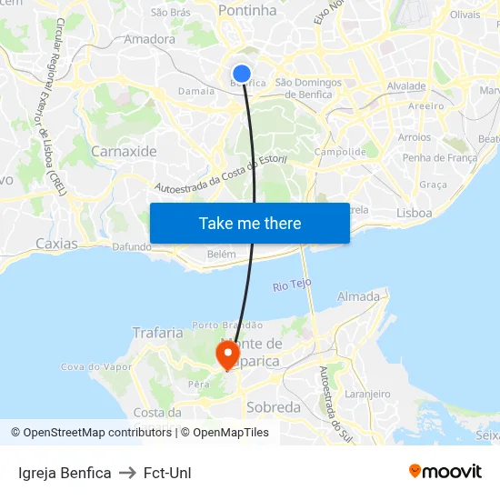 Igreja Benfica to Fct-Unl map