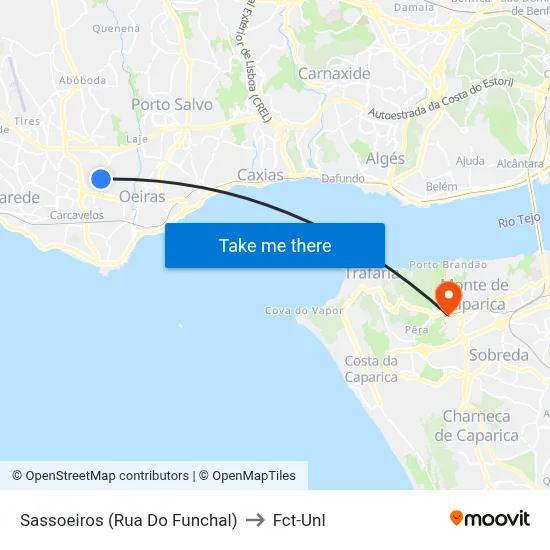 Sassoeiros (Rua Do Funchal) to Fct-Unl map