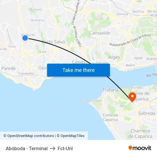 Abóboda - Terminal to Fct-Unl map