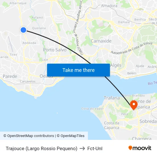 Trajouce (Largo Rossio Pequeno) to Fct-Unl map