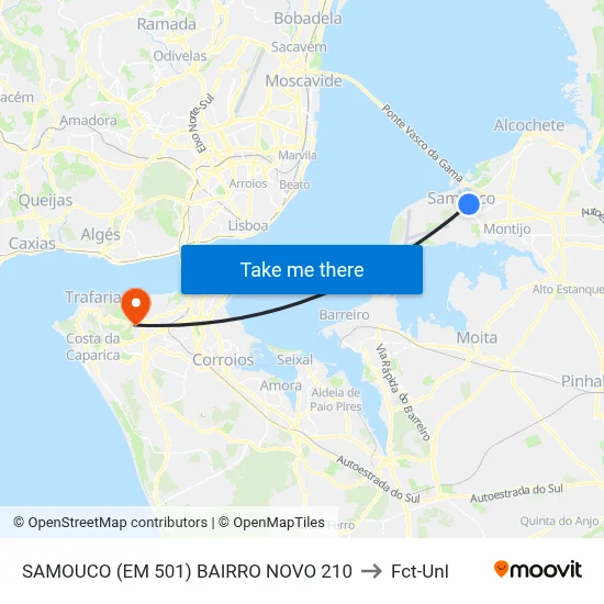 SAMOUCO (EM 501) BAIRRO NOVO 210 to Fct-Unl map