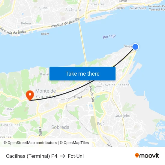 Cacilhas (Terminal) P4 to Fct-Unl map