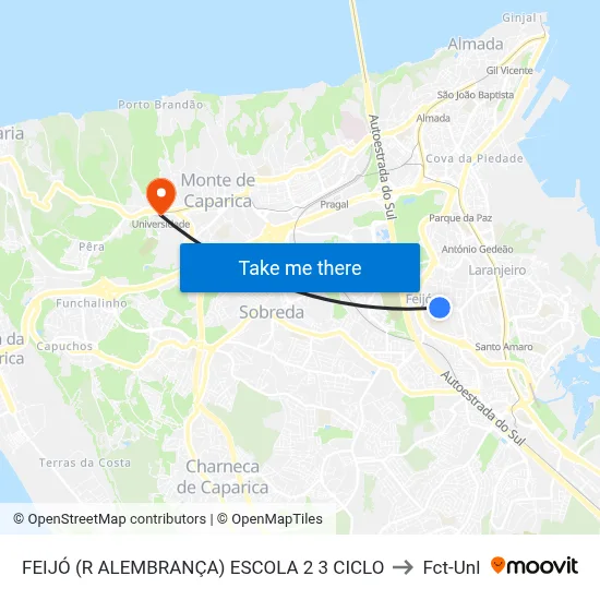 FEIJÓ (R ALEMBRANÇA) ESCOLA 2 3 CICLO to Fct-Unl map