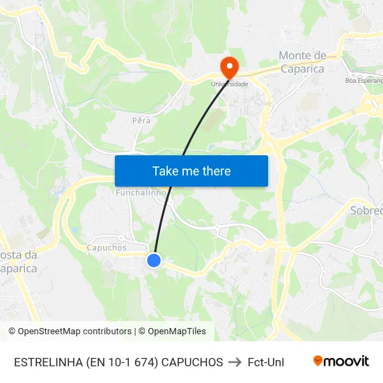 ESTRELINHA (EN 10-1 674) CAPUCHOS to Fct-Unl map
