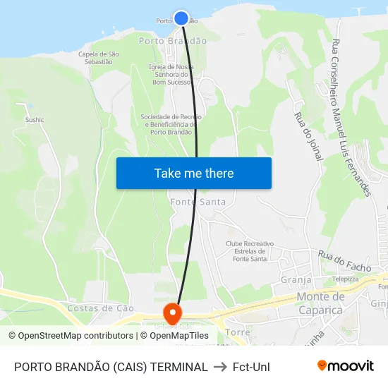PORTO BRANDÃO (CAIS) TERMINAL to Fct-Unl map