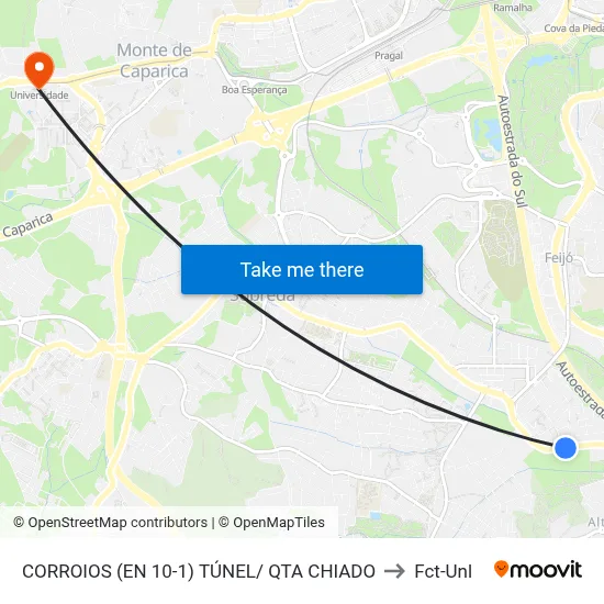 CORROIOS (EN 10-1) TÚNEL/ QTA CHIADO to Fct-Unl map