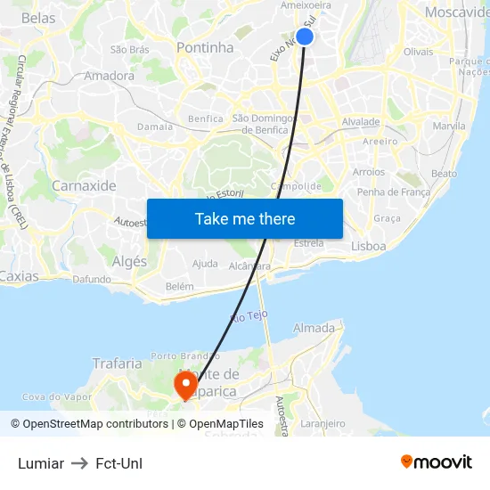 Lumiar to Fct-Unl map