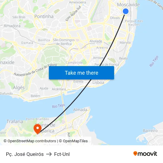 Pç. José Queirós to Fct-Unl map