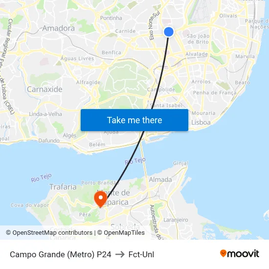 Campo Grande (Metro) P24 to Fct-Unl map