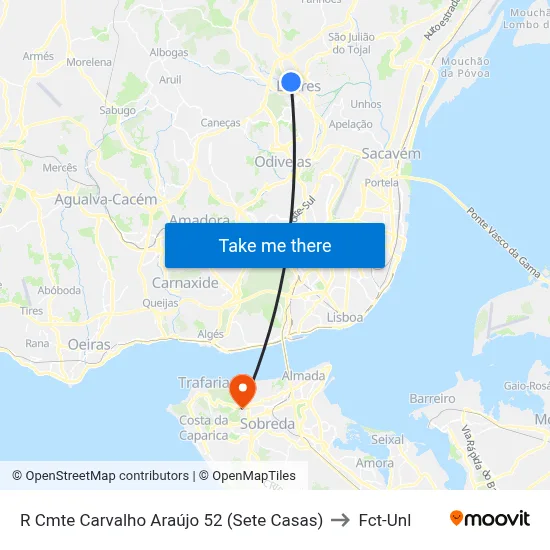 R Cmte Carvalho Araújo 52 (Sete Casas) to Fct-Unl map