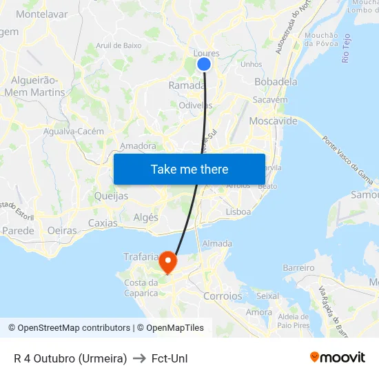 R 4 Outubro (Urmeira) to Fct-Unl map