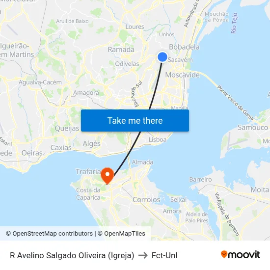 R Avelino Salgado Oliveira (Igreja) to Fct-Unl map