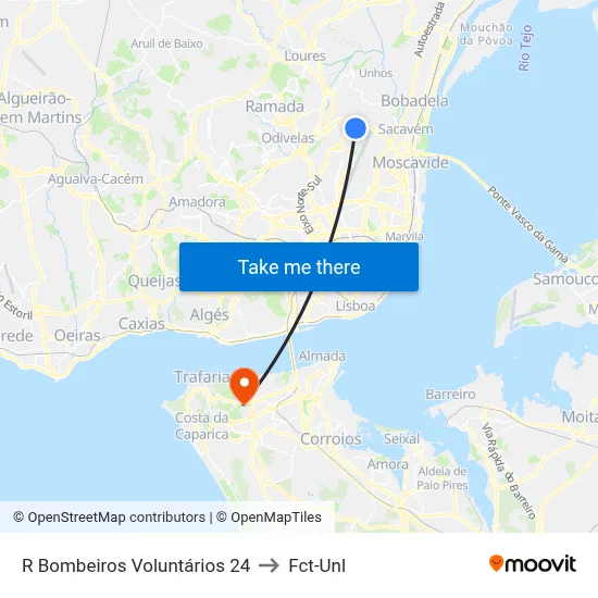 R Bombeiros Voluntários 24 to Fct-Unl map