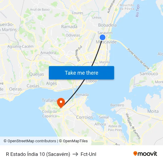 R Estado Índia 10 (Sacavém) to Fct-Unl map