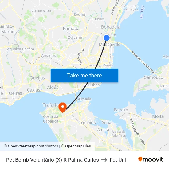 Pct Bomb Voluntário (X) R Palma Carlos to Fct-Unl map