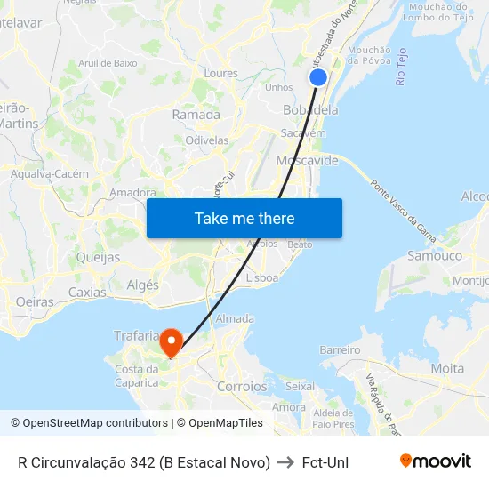 R Circunvalação 342 (B Estacal Novo) to Fct-Unl map
