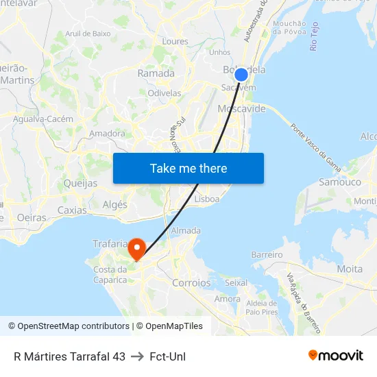 R Mártires Tarrafal 43 to Fct-Unl map