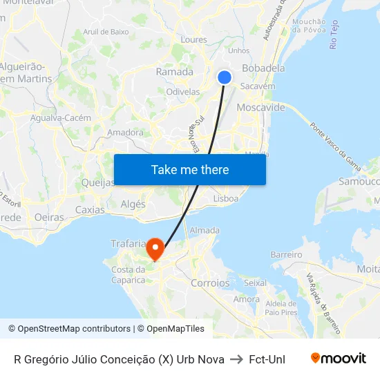 R Gregório Júlio Conceição (X) Urb Nova to Fct-Unl map