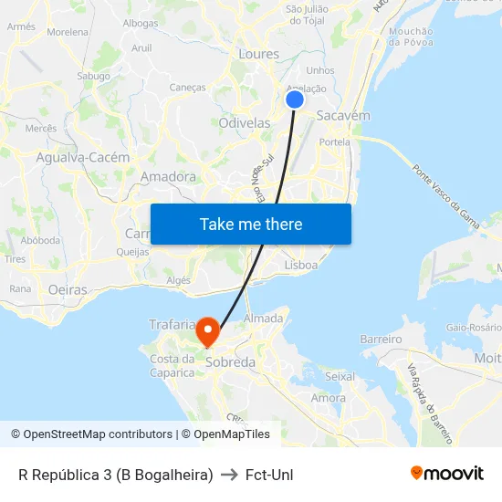 R República 3 (B Bogalheira) to Fct-Unl map