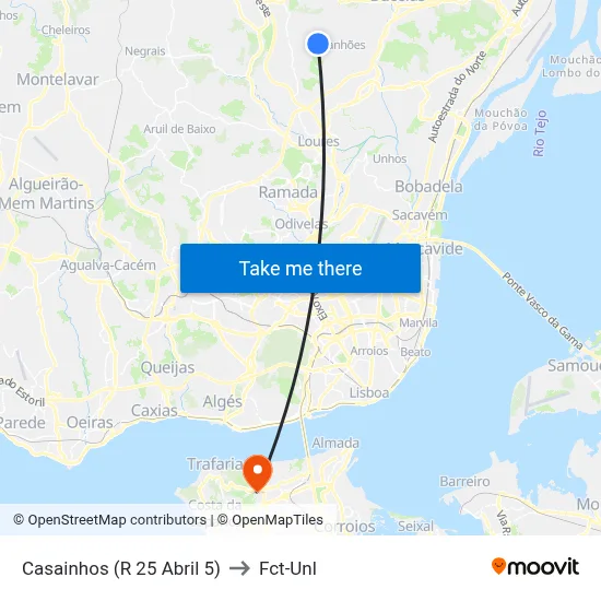 Casainhos (R 25 Abril 5) to Fct-Unl map