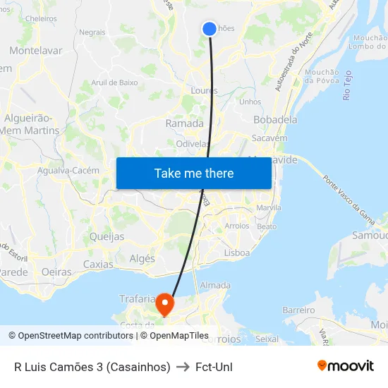 R Luis Camões 3 (Casainhos) to Fct-Unl map