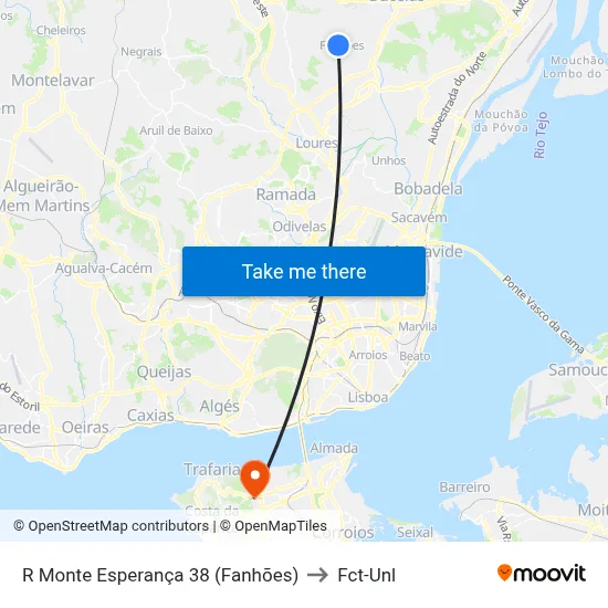 R Monte Esperança 38 (Fanhões) to Fct-Unl map