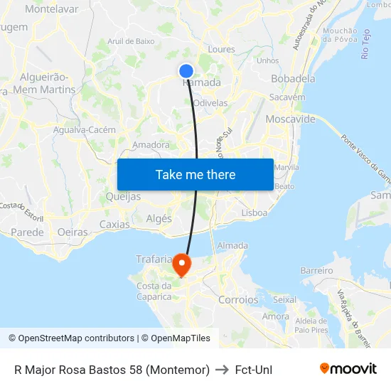 R Major Rosa Bastos 58 (Montemor) to Fct-Unl map