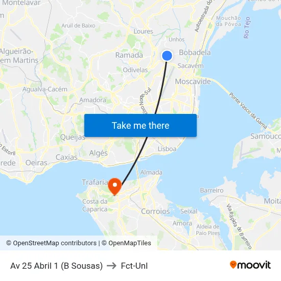 Av 25 Abril 1 (B Sousas) to Fct-Unl map