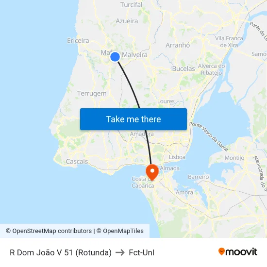 R Dom João V 51 (Rotunda) to Fct-Unl map