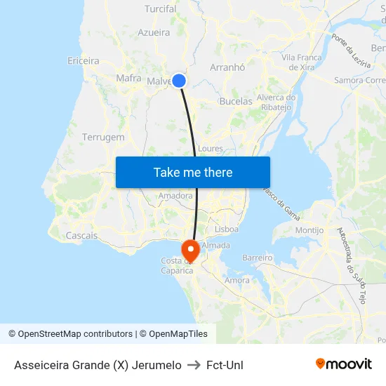 Asseiceira Grande (X) Jerumelo to Fct-Unl map