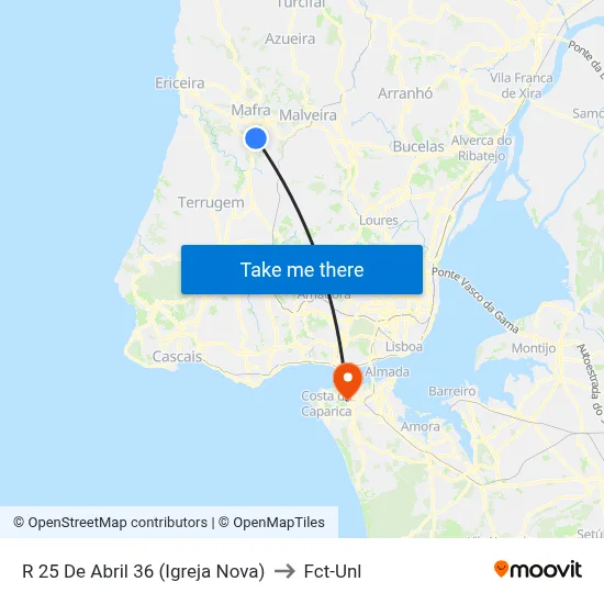 R 25 De Abril 36 (Igreja Nova) to Fct-Unl map
