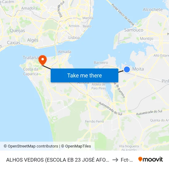 ALHOS VEDROS (ESCOLA EB 23 JOSÉ AFONSO) to Fct-Unl map