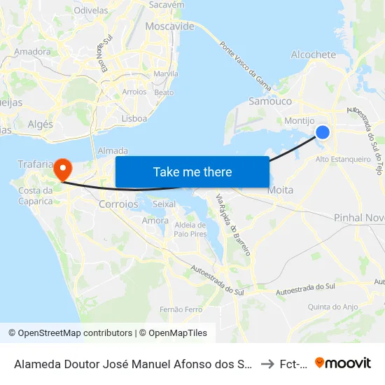 Alameda Doutor José Manuel Afonso dos Santos (Igreja) to Fct-Unl map