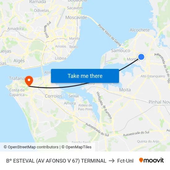 Bº ESTEVAL (AV AFONSO V 67) TERMINAL to Fct-Unl map