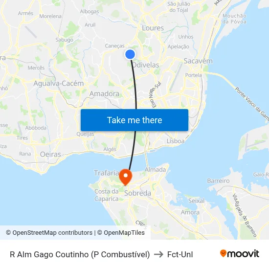 R Alm Gago Coutinho (P Combustível) to Fct-Unl map