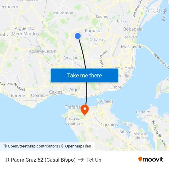 R Padre Cruz 62 (Casal Bispo) to Fct-Unl map