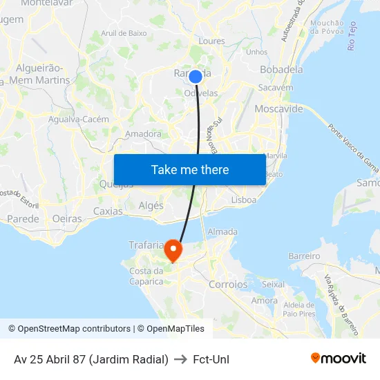 Av 25 Abril 87 (Jardim Radial) to Fct-Unl map