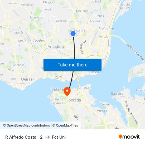 R Alfredo Costa 12 to Fct-Unl map
