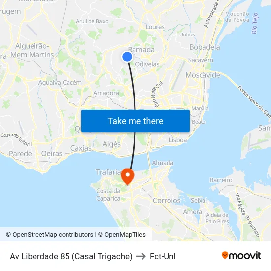 Av Liberdade 85 (Casal Trigache) to Fct-Unl map