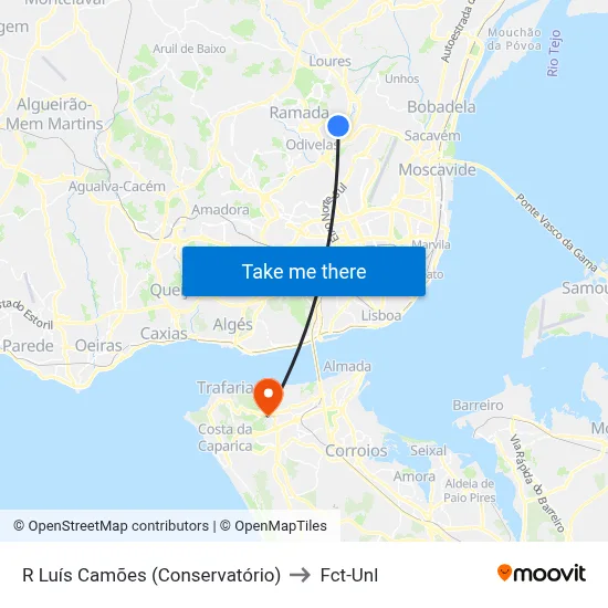 R Luís Camões (Conservatório) to Fct-Unl map