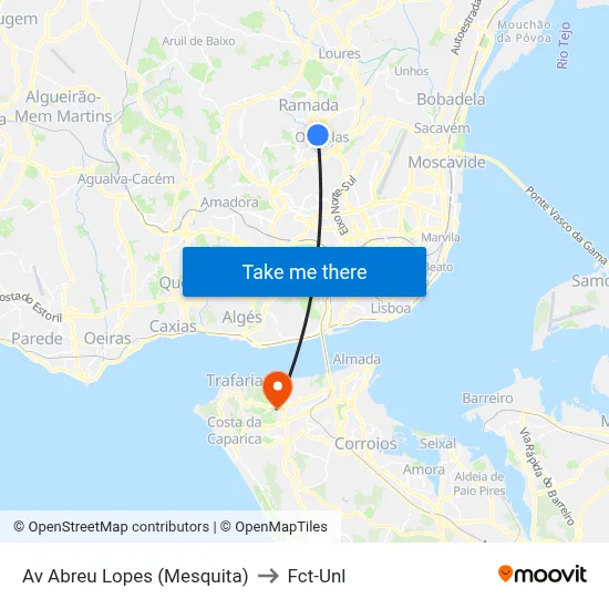 Av Abreu Lopes (Mesquita) to Fct-Unl map