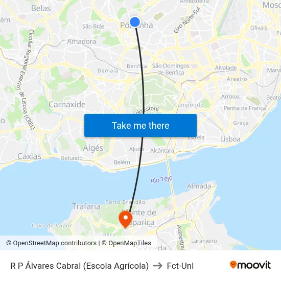 R P Álvares Cabral (Escola Agrícola) to Fct-Unl map