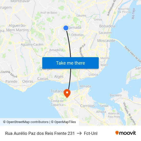 Rua Aurélio Paz dos Reis Frente 231 to Fct-Unl map