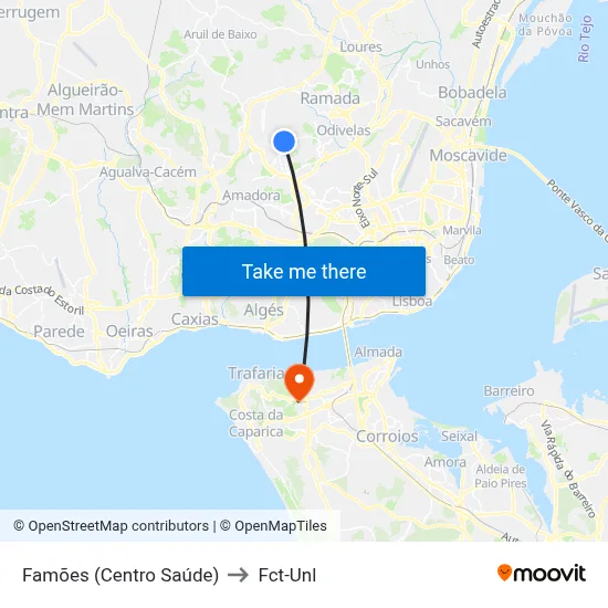 Famões (Centro Saúde) to Fct-Unl map
