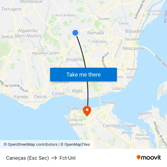 Caneças (Esc Sec) to Fct-Unl map