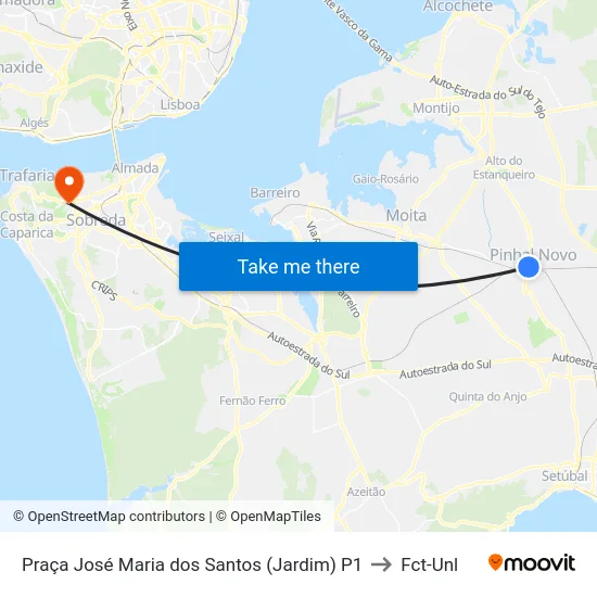 Praça José Maria dos Santos (Jardim) P1 to Fct-Unl map