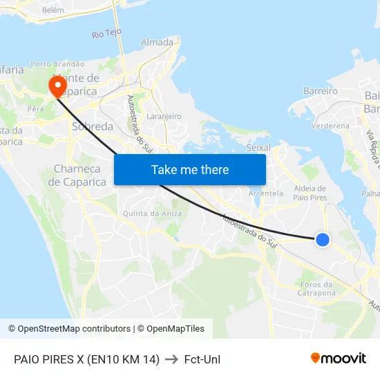PAIO PIRES X (EN10 KM 14) to Fct-Unl map