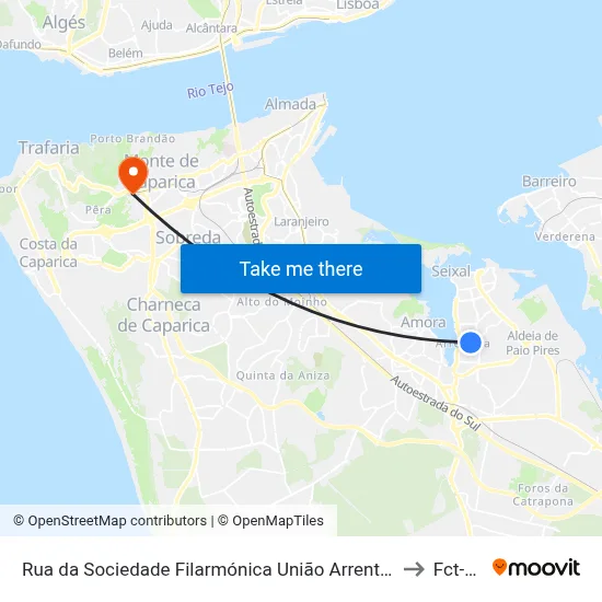 Rua da Sociedade Filarmónica União Arrentelense 5 to Fct-Unl map