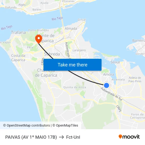 PAIVAS (AV 1º MAIO 17B) to Fct-Unl map